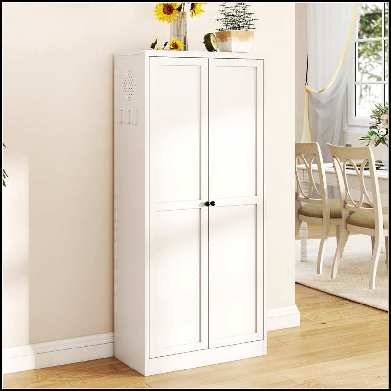 Armoire de cuisine durable en métal blanc de 61 pouces avec 4 tablettes réglables, rangement robuste pour les maisons modernes
