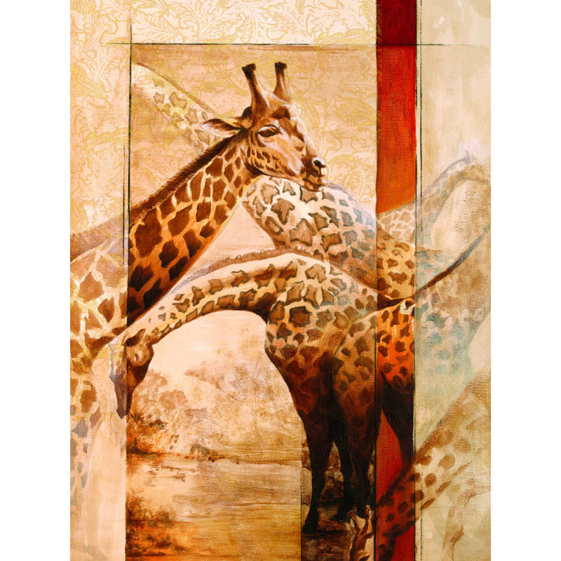 Girafe au trou d'eau, H 16 po x l 12 po x P 1,25 po