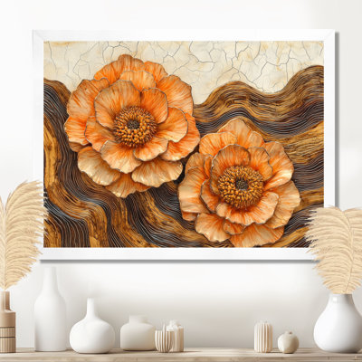 Automne fleurs de souci sur glissoire en bois II - Art mural souci pour le salon