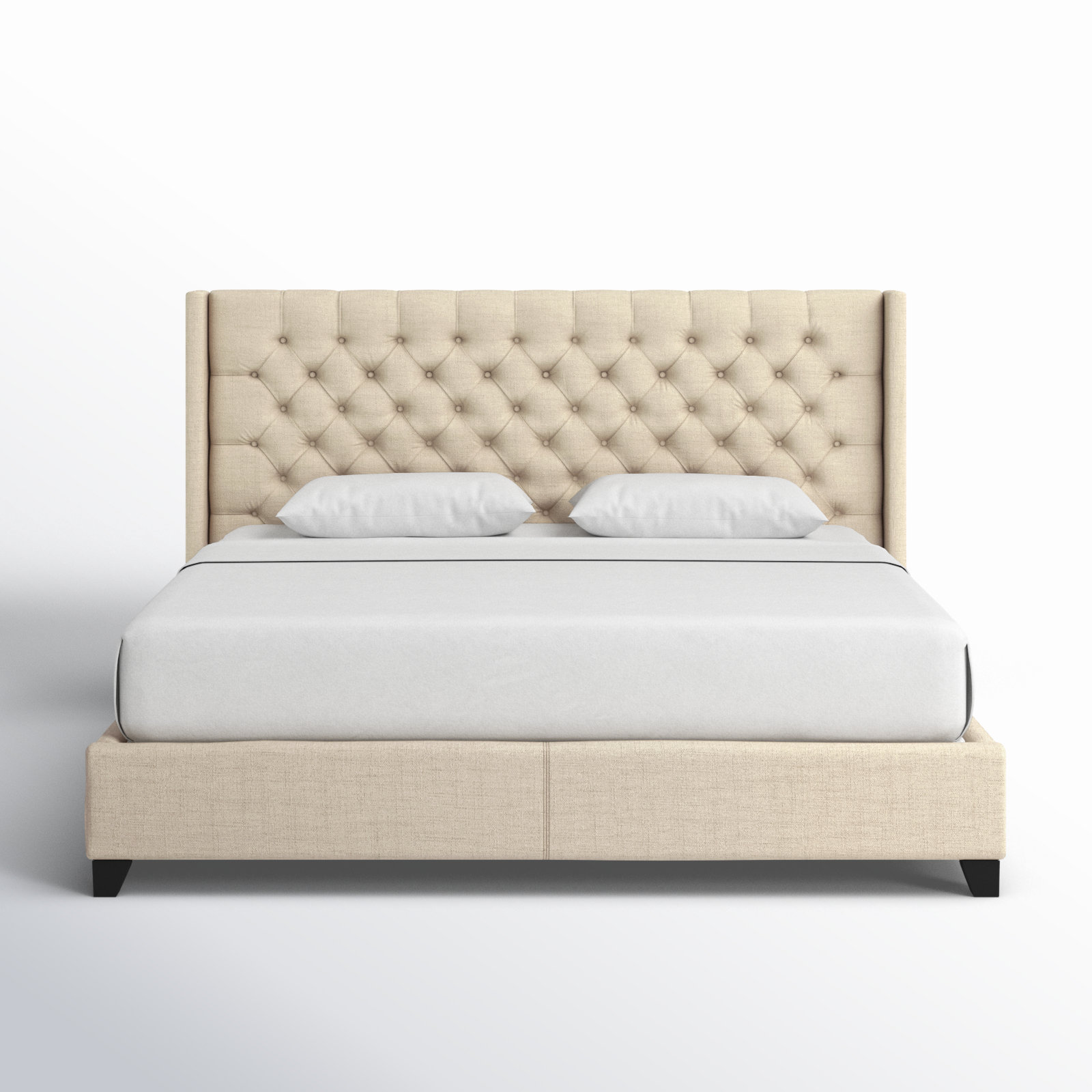 Kaster Linen Upholstered Wingback Bed, King, Heathered Beige Linen
