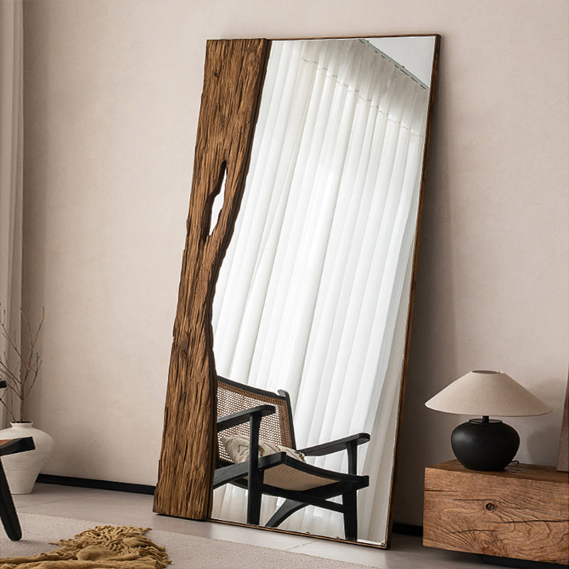 Miroir pleine grandeur rectangulaire en bois massif, 78,74 po x 47,24 po