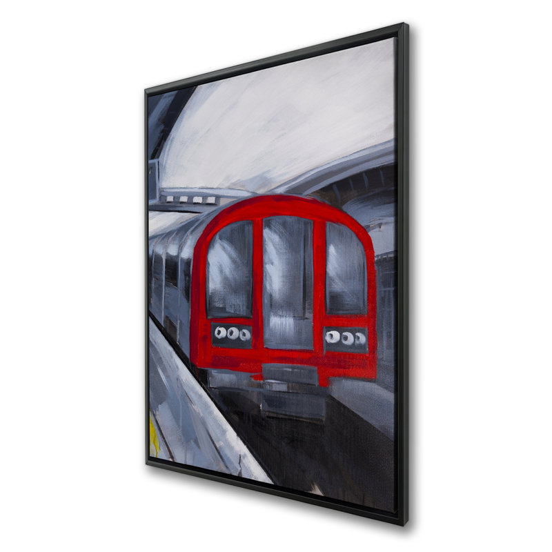 «People Waiting Metro», toile encadrée rouge