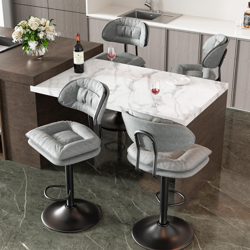 Bergess Swivel Upholstered Adjustable Height Counter Stool with Metal Frame, Grey
