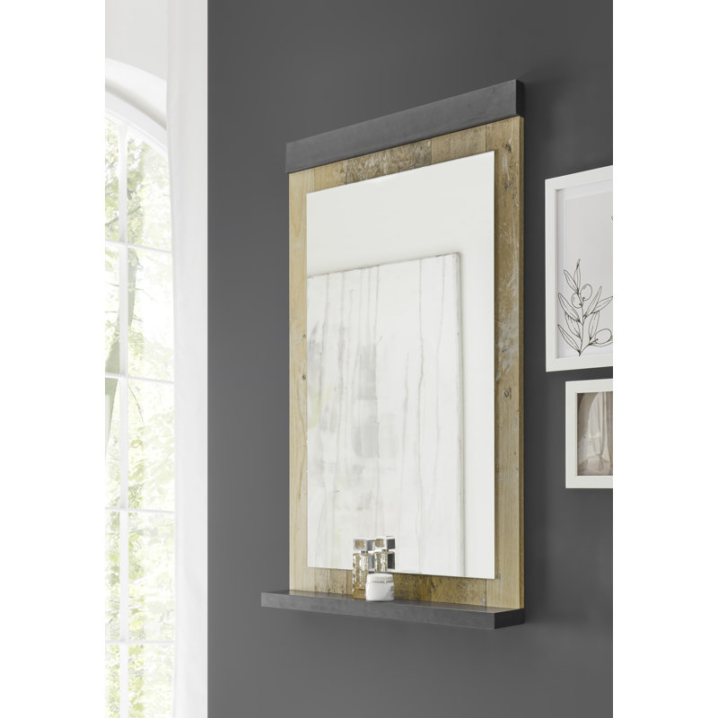 Jackeline Flat Wall Mirror with Shelves, White/Black, 95cm H x 56cm W
