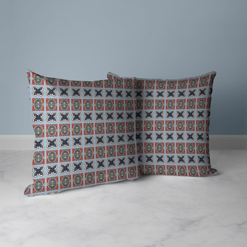 Coussin décoratif réversible intérieur / extérieur Darbari Dynasty, H 20 po x l 20 po, Vert/gris/rouge