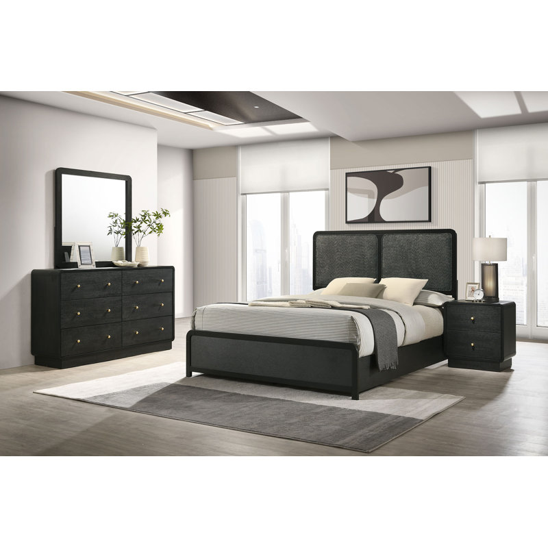 Ensemble de chambre de luxe Hollymead 4 pièces - ensemble de chambre à coucher de l'est noir, idéal pour les espaces modernes