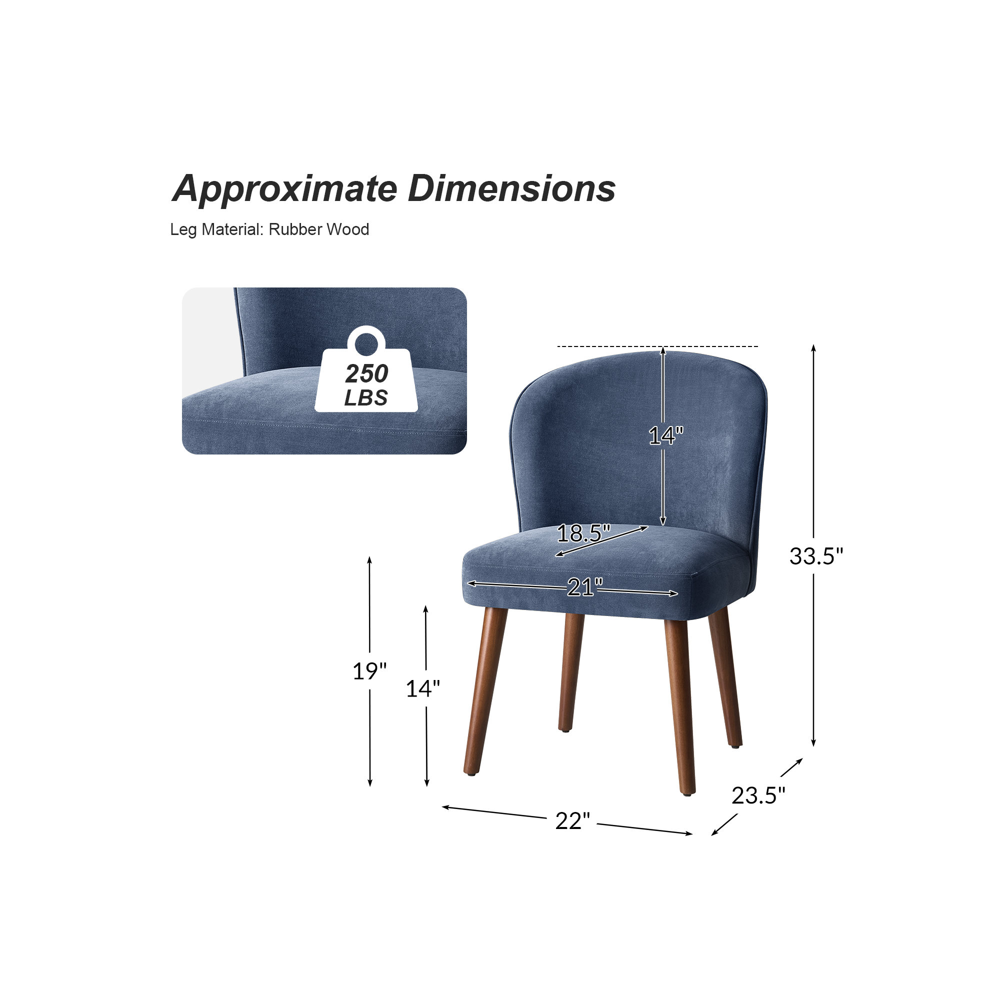 Palmdale Mid-Century Modern Upholstered Dining Chair Set, Slate Blue, 4