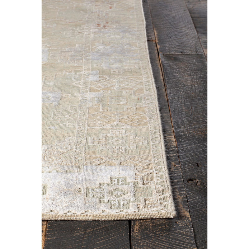 Tapis beige / blanc noué à la main Polett, Rectangle 7 pi 9 po x 10 pi 6 po