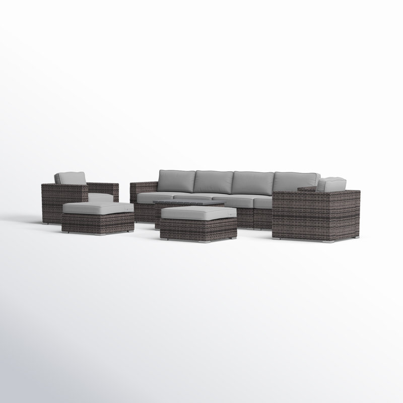 Demarest Wicker Fully Assembled 8 - Person Seating Group with Cushions, Brown/Olefin Gray
