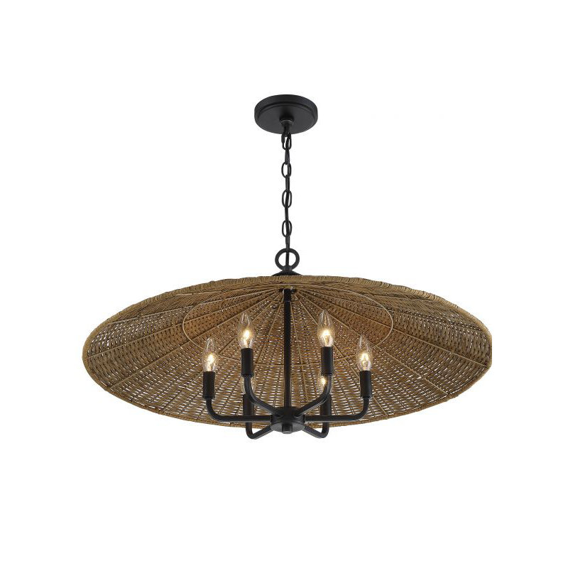 Hubbs 6 lumières Eman en noir mat avec rotin foncé