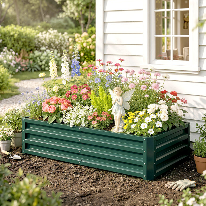 Lit de jardin surélevé en métal Evelin, Vert, 1, H 12 po x l 48 po x P 24 po