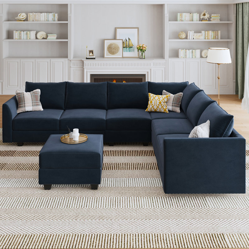 Canapé modulaire en U Tremee, Velours bleu
