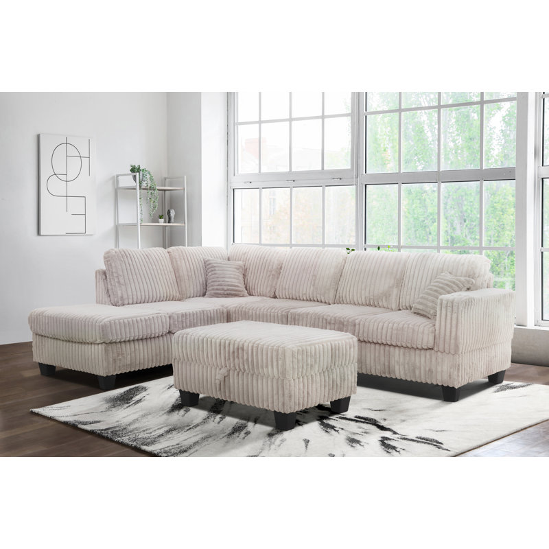 Canapé modulaire réversible en fausse fourrure avec rangement Vega, Velours côtelé beige