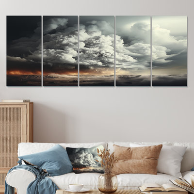 «Ethereal Stormy Skies Horizon II - Storms», art mural 5 pièces pour le salon