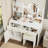 Artemas Bedroom Vanity Table With Lights And Mirror, 3 Color Settings, Spacious Storage White Makeup Mirror Lights, Construction, For Beauty