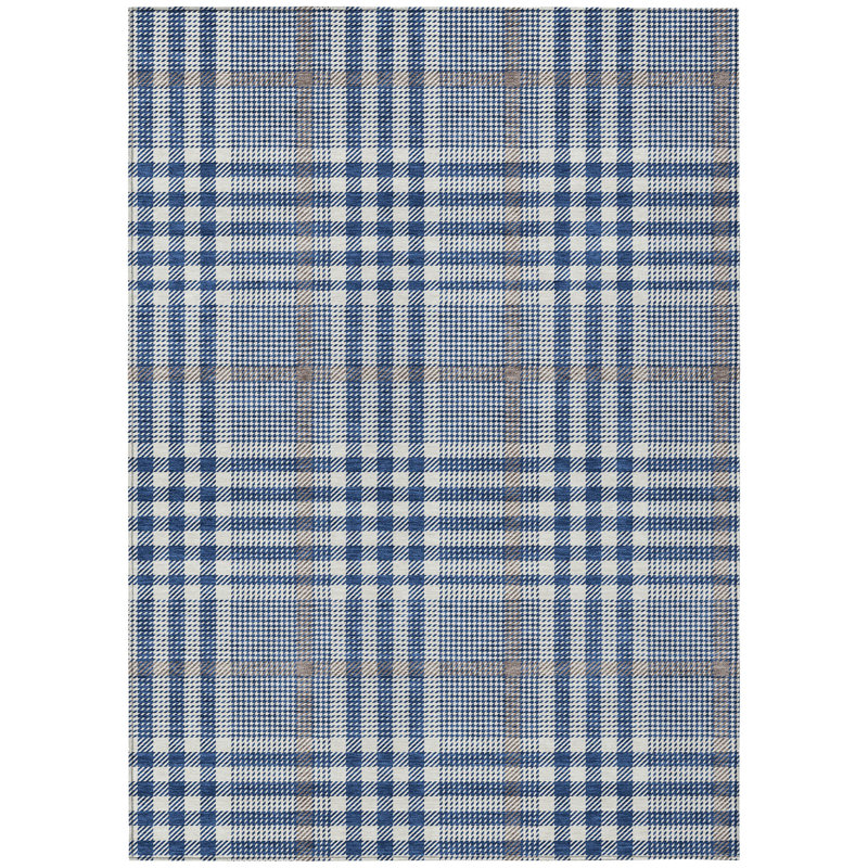 Navy Plaid Synthetic Washable Indoor/Outdoor Rug 2'6" x 3'10"