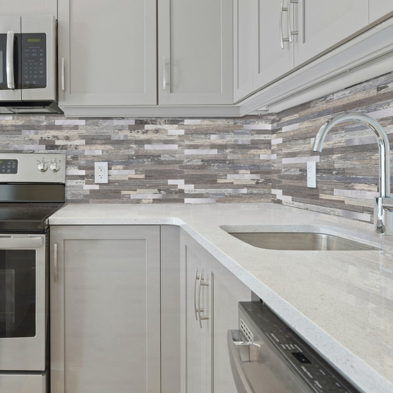 6" W X12" L PVC Peel and Stick Backsplash Tiles with Stone Metal Look, Self-Adhesive Wall Tiles,Easy Install, Light Wood