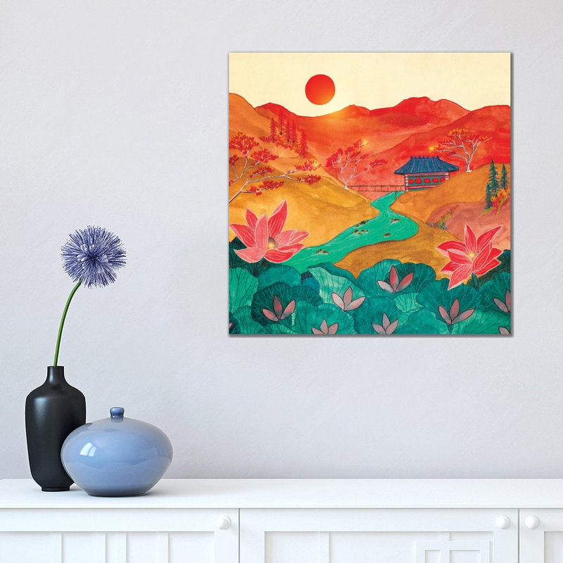 Japanese Mountains by Viviana Gonzalez - Wrapped Canvas Painting, 45.72 cm H x 45.72 cm W x 1.91 cm D