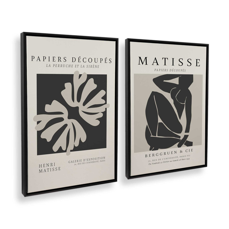 Ensemble de 2 Matisse La Perruche et Nus Noir, H 48 po x l 66 po, Cadre flottant noir satiné