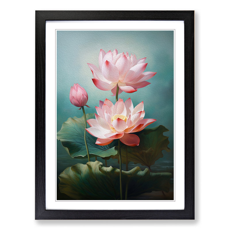 Lotus Flower Classicism - Framed Print, 34cm H x 25cm W x 2cm D, Black