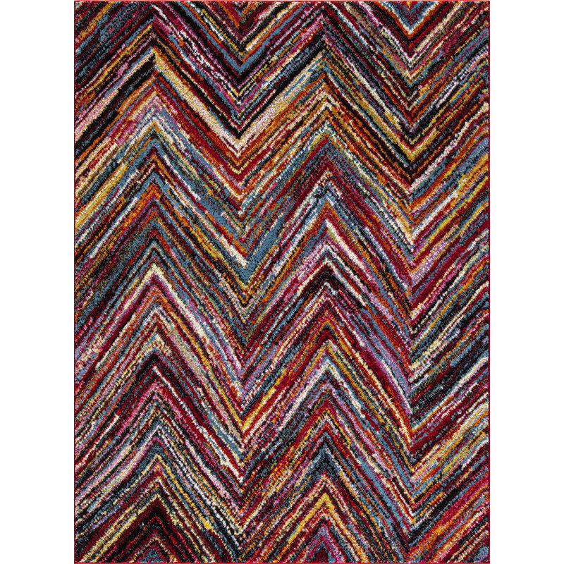 Annahbella Striped Chevron Multicolor Thick Area Rug, Rectangle 7'10" x 10'6"
