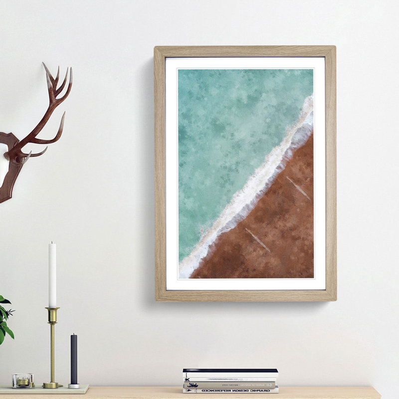View of Brighton Beach - Picture Frame Painting Print, Oak Framed, 87cm H x 62cm W x 2cm D