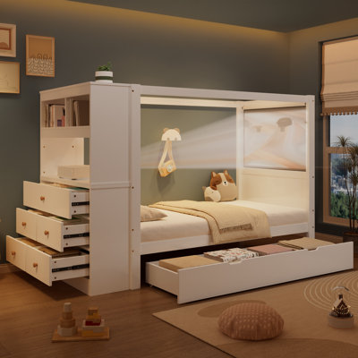 European Single (90 x 200 cm) Kids Bed with Trundle Bed