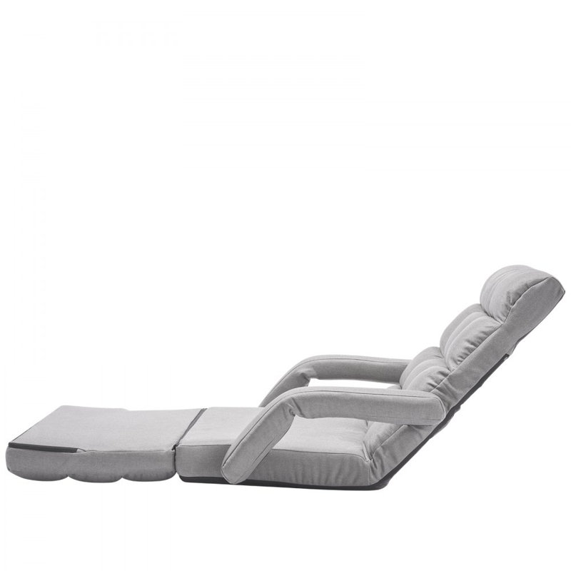 Floor Chair, Floor Gaming Chair with 5 Adjustable Position and Back Support, Folding Sofa Chair with Armrest for Adults, Sofa Lounger Bed with Back Cushion for Living Room and Bedroom, Gray
