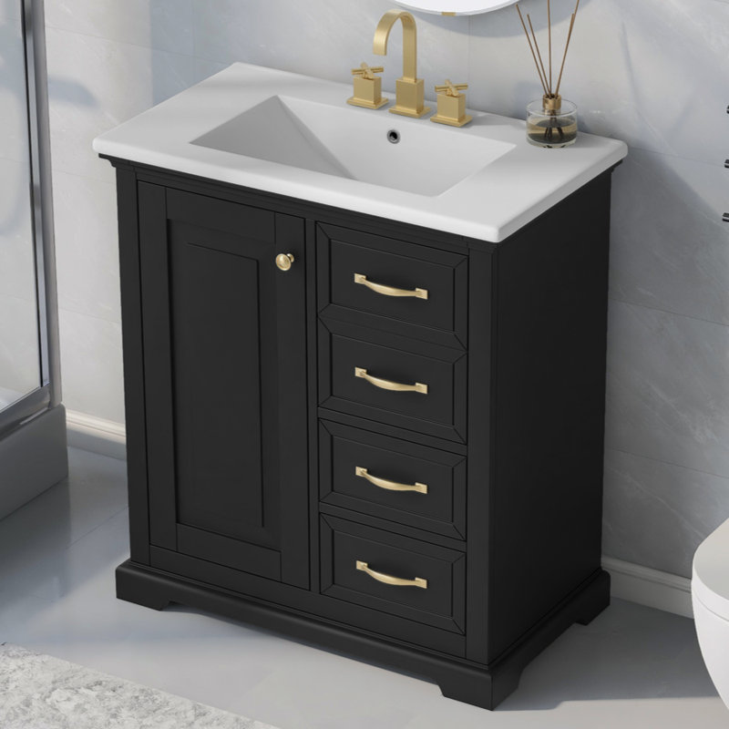 Meuble-lavabo avec lavabo, armoire de salle de bain avec tiroirs, structure solide et panneau de fibres à densité moyenne