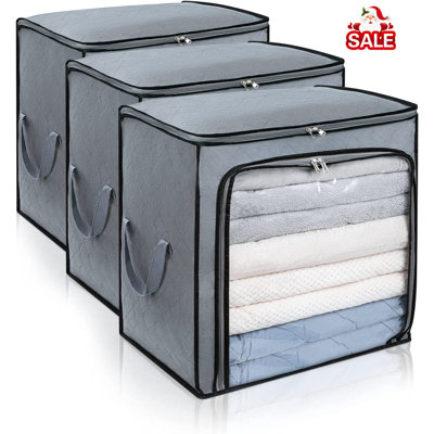 100L Large Capacity Clothes Storage Bag,3 Packs Foldable Closet Organizers For Comforters, Blankets, Bedding, Clothes Storage Bins With Reinforced Han -  Rebrilliant, 50CA8A3CD7FA4814A32E391B3A050C36