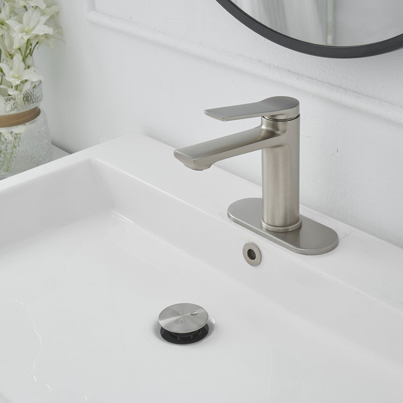 Single-Hole Single-Handle Bathroom Faucet With Pop-Up Drain Assembly, Brushed Nickel