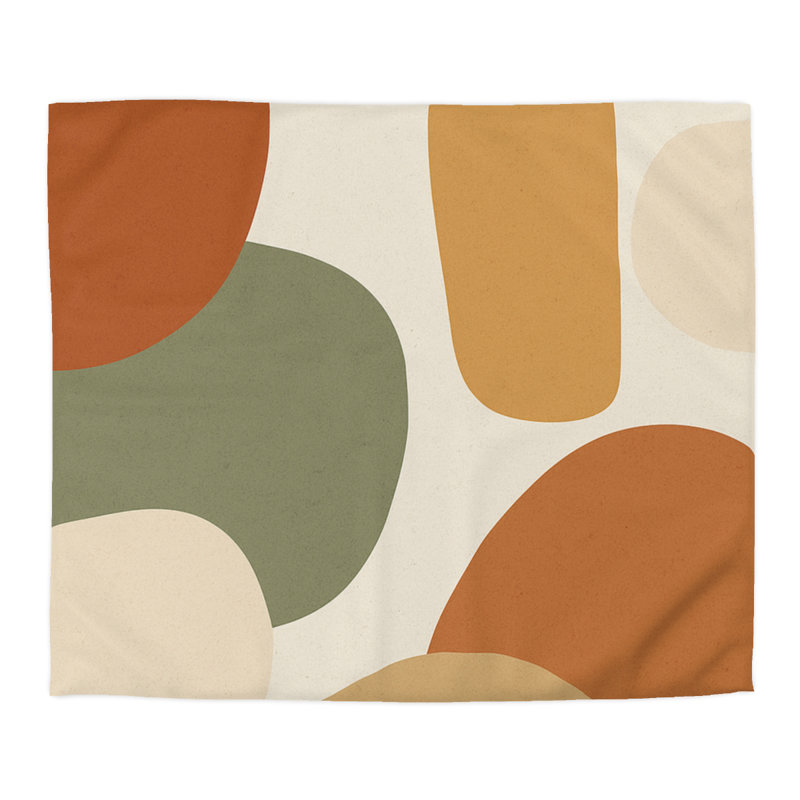 Microfiber Duvet Cover Boho Style, Design 13, Natural/Green/Orange/White, King Duvet Cover