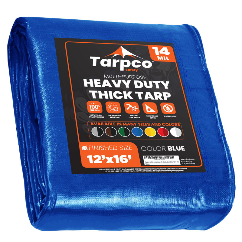 Housse de protection en toile extra robuste 14 mil 12 pi x 20 pi, bleu, imperméable avec bords renforcés et œillets en métal pour la protection du toit, du camping, du patio, de la piscine et du bateau