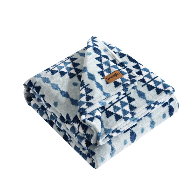 Couverture en molleton ultra doux Wrangler, Lit simple, Bleu Westin géométrique