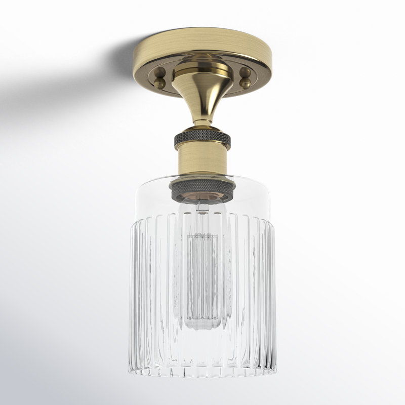 Plafonnier semi-encastré en verre Kamena, Laiton antique, H 10,25 po x l 4,5 po x P 4,5 po, Transparent
