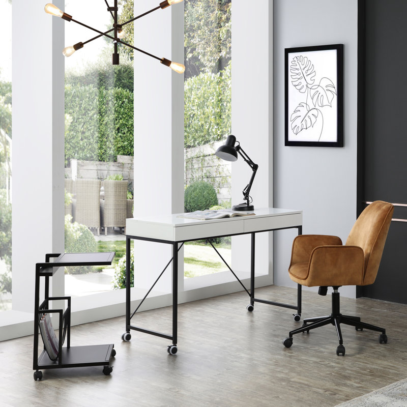 Bureau avec rangement supérieur et roulettes, Noir