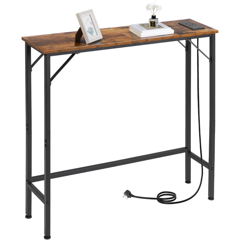 Console Table With Charging Station For Living Room, Rustic Brown, 80cm H x 120cm W x 20cm D