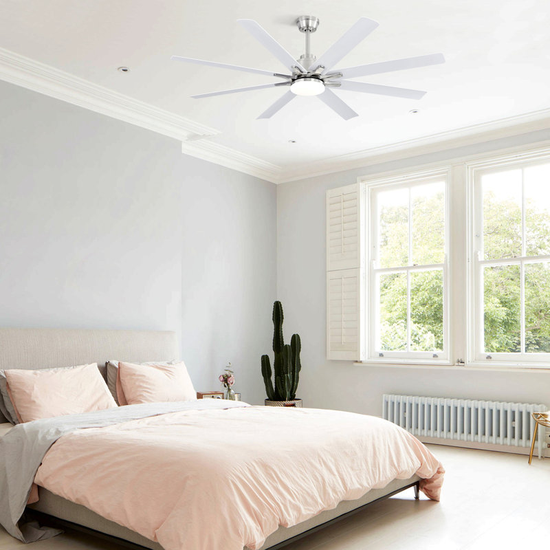 66 Inch Modern Ceiling Fan With Dimmable Led Light 8 Abs Blades Remote Control Reversible Dc Motor For Home Office, Nickel