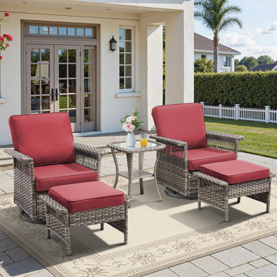 Anferney 5 Piece Outdoor Wicker Swivel Chairs Set With Side Table And Ottoman