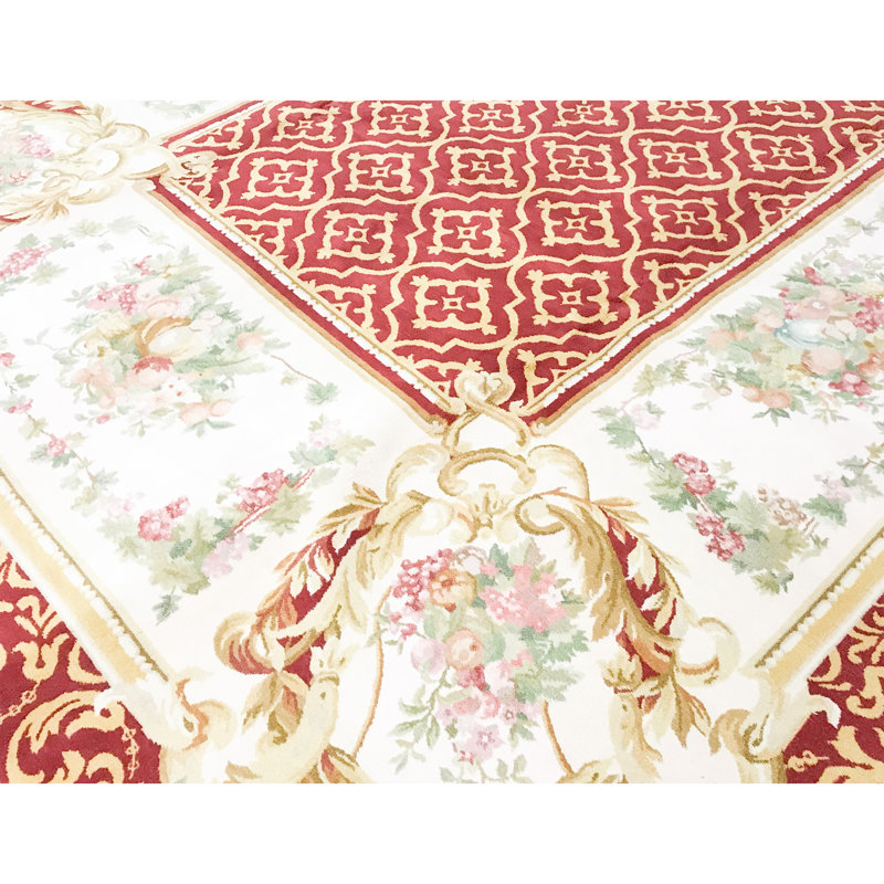 Hand-Knotted High-Quality Red and Ivory Area Rug