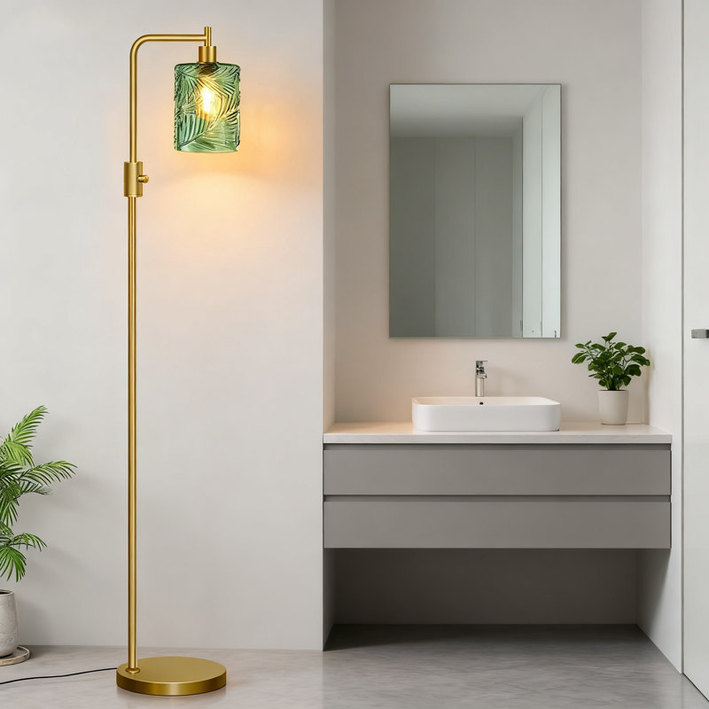 Lampe sur pied en verre à intensité variable avec abat-jour en plumes, lampe sur pied moderne pour le salon, la chambre à coucher et le bureau, ampoule DEL 2700K incluse, luminosité réglable, base lestée
