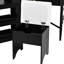 Meuble-lavabo de coin avec station de charge, plateau de table en verre, armoire amovible et rangement pour tabouret de maquillage noir, coussin de table