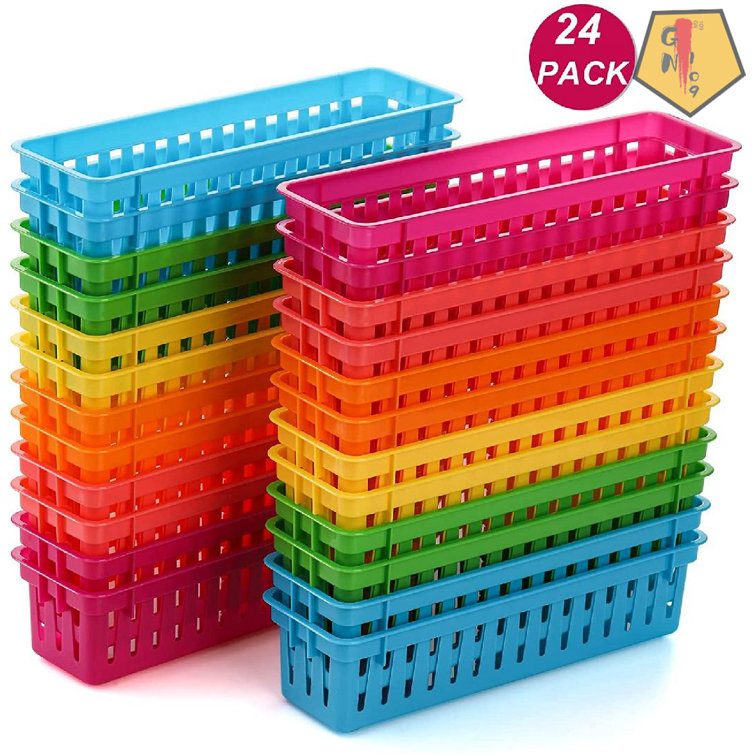 DEAYOU 24 Pack Classroom Storage Baskets, Small Plastic Baskets for  Organizing, Colorful Storage Trays, Crayon Pencil Containers Organizer Bins  for
