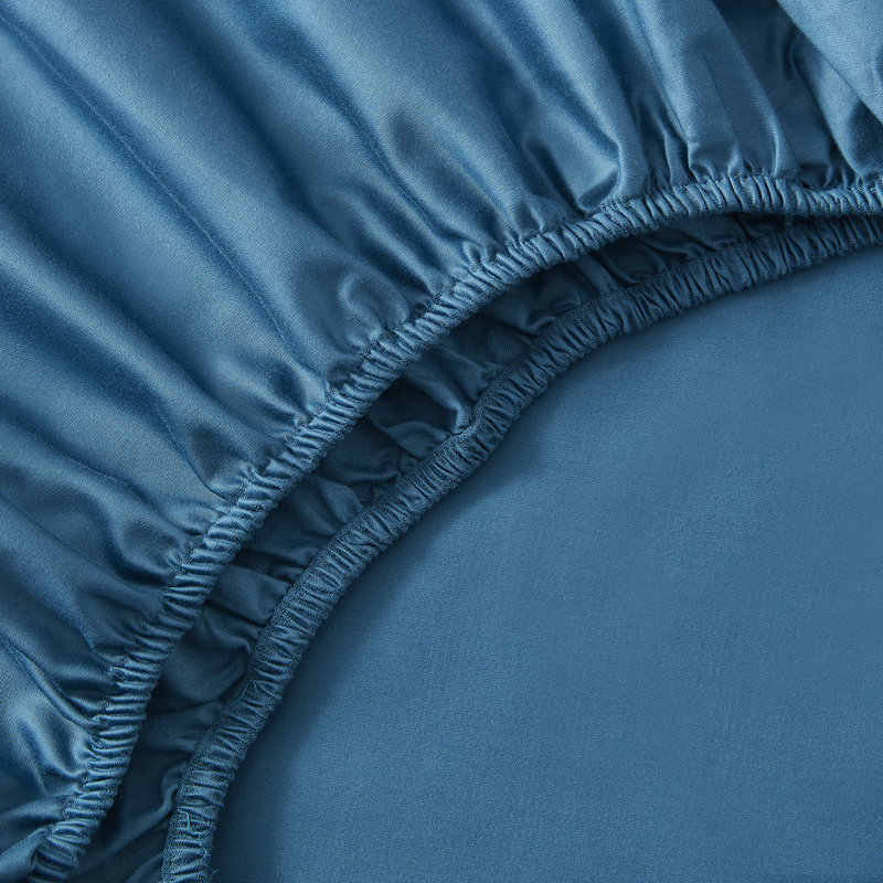 Ensemble de draps 100% satin de coton 600 fils 600 fils, Grand, Bleu minuit