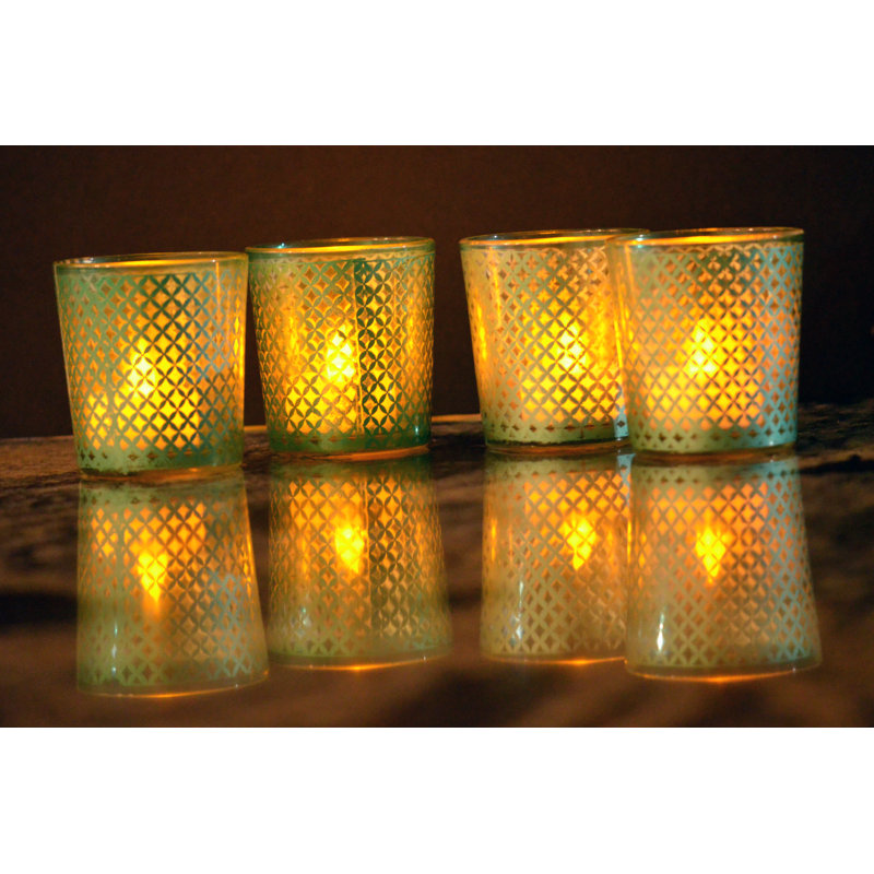Porte-votive en verre à treillis, Bleu aqua
