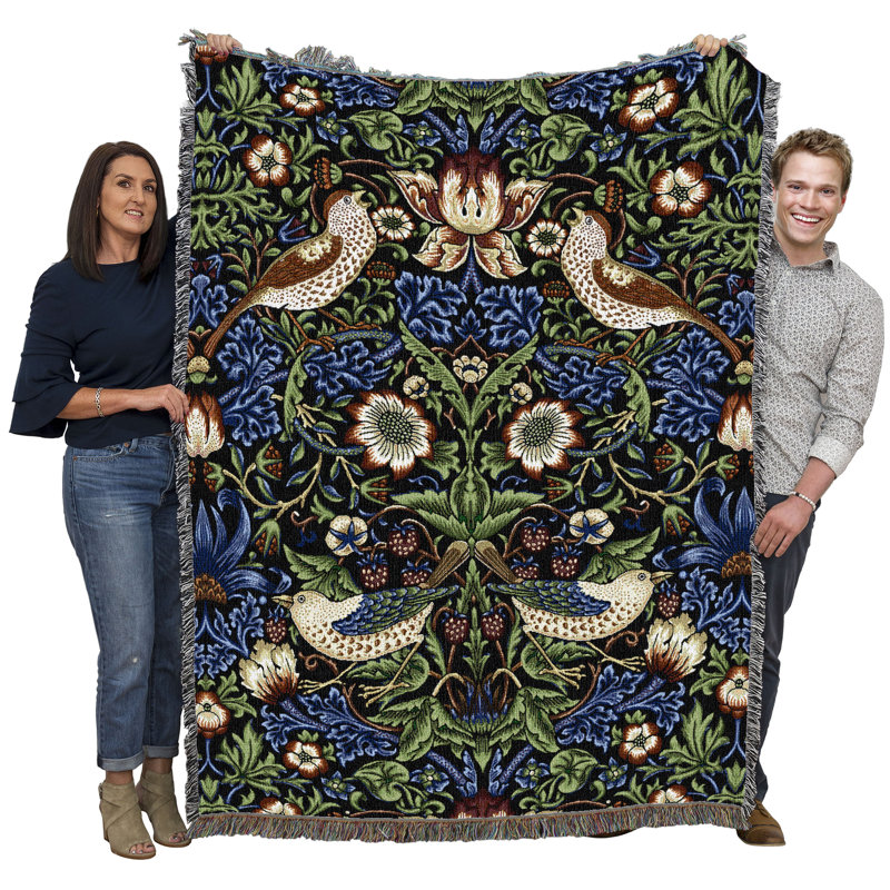 Couverture « Strawberry Thief » de William Morris, par Pure Country Weavers - Artisanat - Tapisserie tissée en coton - Fabriquée aux États-Unis (72 x 54)