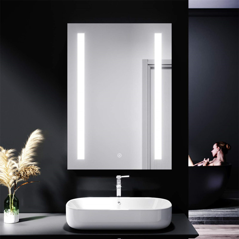 LED Lighted Bathroom Mirror With Shaver Socket, Defogging Pad Wall Mount Single Touch Sensor IP44