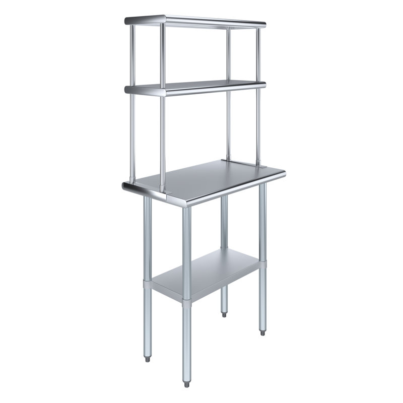 Établi supérieur en acier inoxydable avec tablette à 2 niveaux, H 67 po x l 30 po x P 18 po