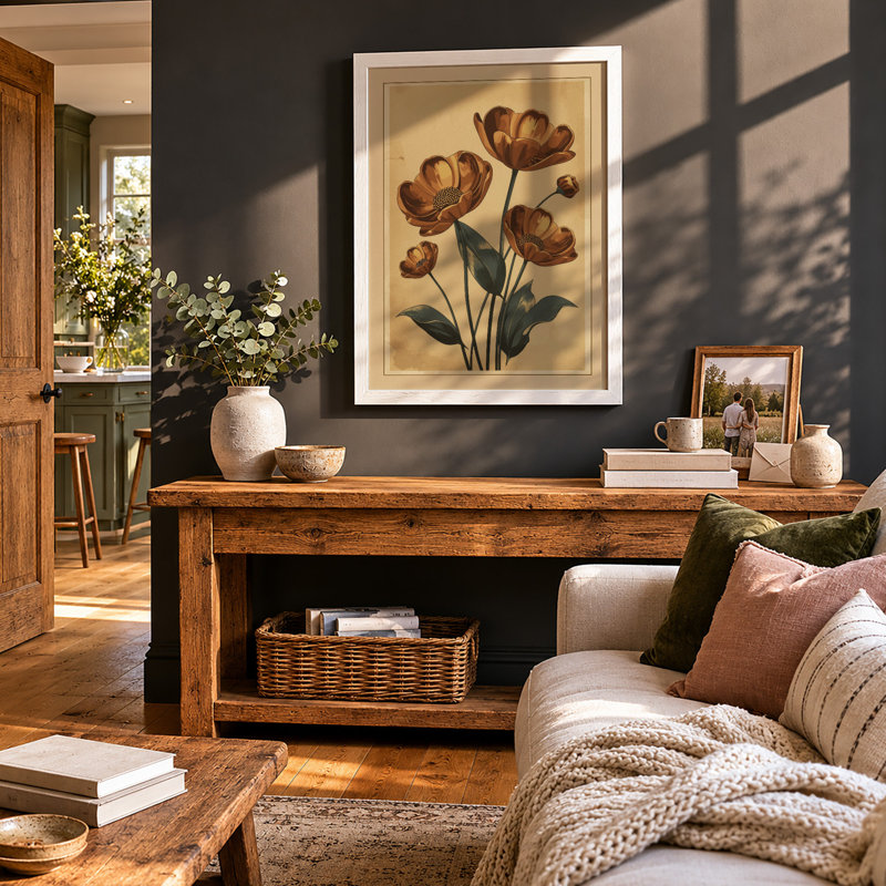 Study in Burgundy Botanical - Framed Print, A1 - 84.1 x 59.4 cm, White