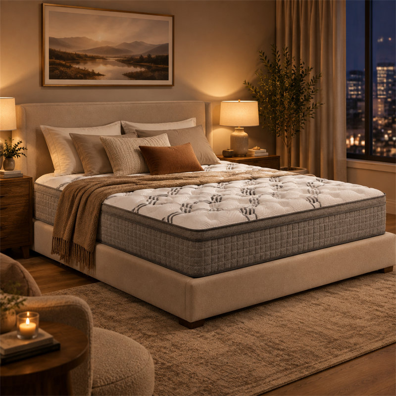 Matelas Kitterman en mousse à mémoire de forme et gel rafraîchissant, confort enveloppant, housse respirante et noyau de soutien haute densité, fermeté moyenne, certifié Greenguard Gold.